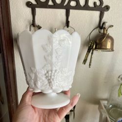Vintage Paneled Grape Large Milk Glass Straight Footed Straight Jardiniere by Westmoreland Glass Co. 