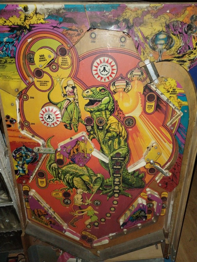 Vintage 1970s Middle Earth Pinball Playfield Populated