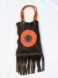 Brown leather custom made fringe handbag