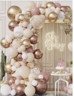 Balloons 101pcs Pink White Rose Gold Balloon Glue Chain, Birthday Party Background Decoration