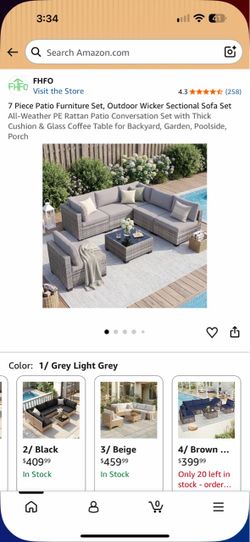 7 Piece Patio Furniture Set, Outdoor Wicker Sectional Sofa Set All-Weather PE Rattan Patio Conversation Set with Thick Cushion & Glass Coffee Table fo