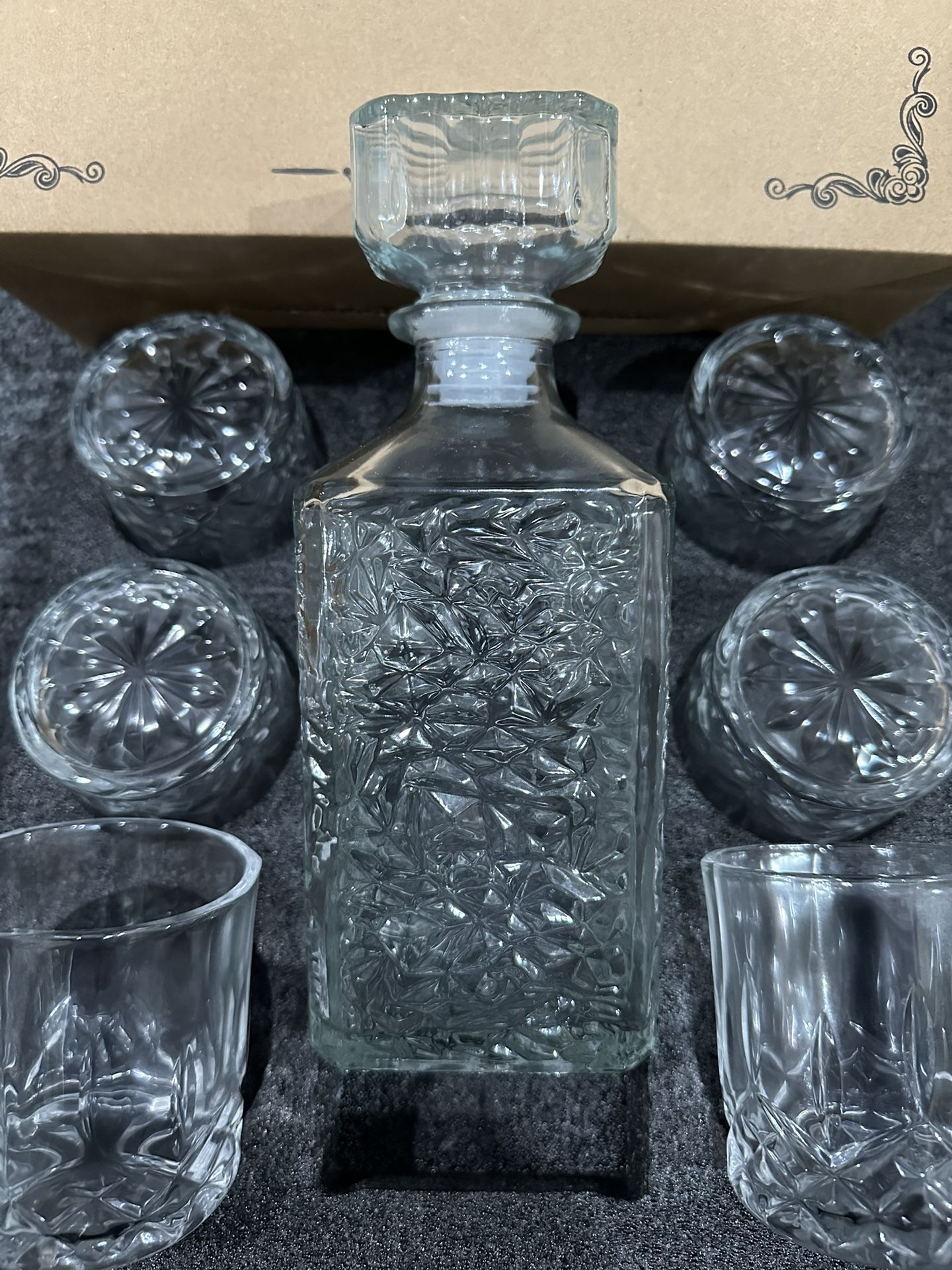 Brand New Whisky Decanter And 6 Whisky Whiskey Glasses Bar Set For Liquor Scotch Bourbon Wine - Ice Diamond Design Brand New