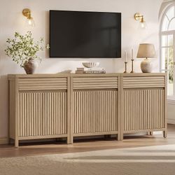 Set of 3,  Extra Large Buffet Cabinet with Storage, Modern Fluted Sideboard Cabinet with Drawers & Adjustable Shelves, Premium  Large Spaces, Reclaime