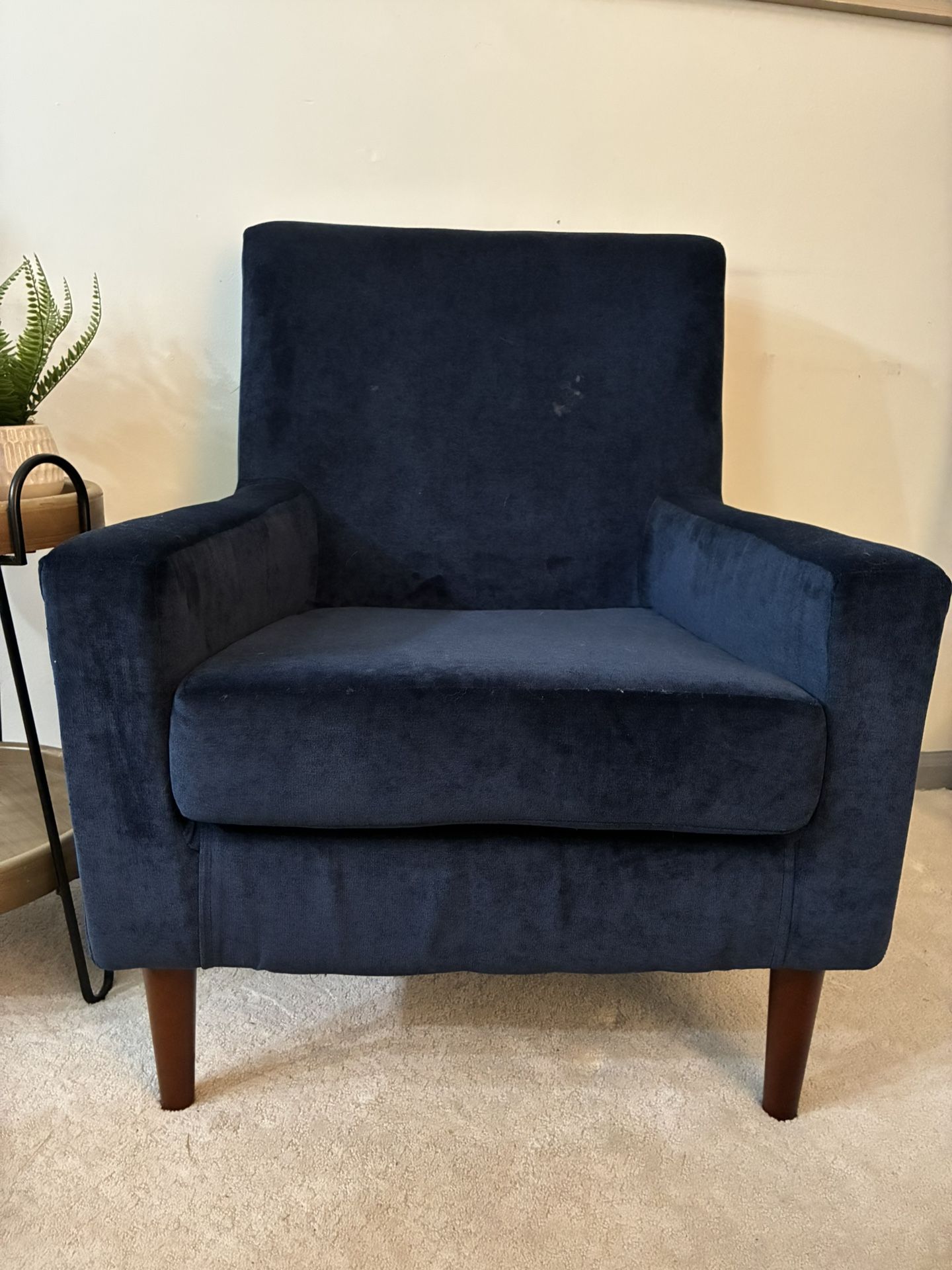 Armchair - Navy Blue Velvet (brown legs)
