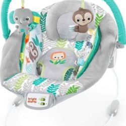 New Bright Starts Comfy Baby Bouncer Soothing Vibrations Infant Seat - Taggies, Music, Removable Toy-Bar, 0-6 Months Up to 20 lbs (Jungle Vines)