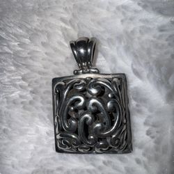 Vintage BARSE 925 Sterling Silver Vintage Signature Floral Scroll Shadow Box Pendant 26.9g