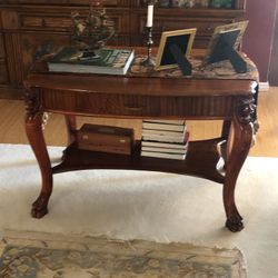 Hand Carved Over 100 Year Old Desk With Drawer