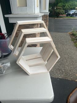 Hexagonal Wood Wall Shelves Set of 3
