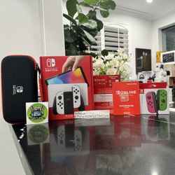 Nintendo Switch Oled Bundle 1yr Online Extra Controller Carrying Case 256sd Card