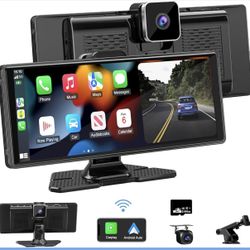 10.26″ Wireless CarPlay & Android Auto Screen w/ 4K Dash Cam + 1080p Rear Camera 