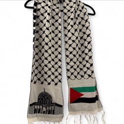 New, Keffiyeh Shawl with Flag & Masjid Al-Aqsa
