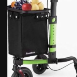 Lightweight 3 Wheel Walker for Seniors with Tray, Folding Aluminum Rollator Walker with 10" Shock Absorbing Wheels for Adult Height Adjustable, Suppor