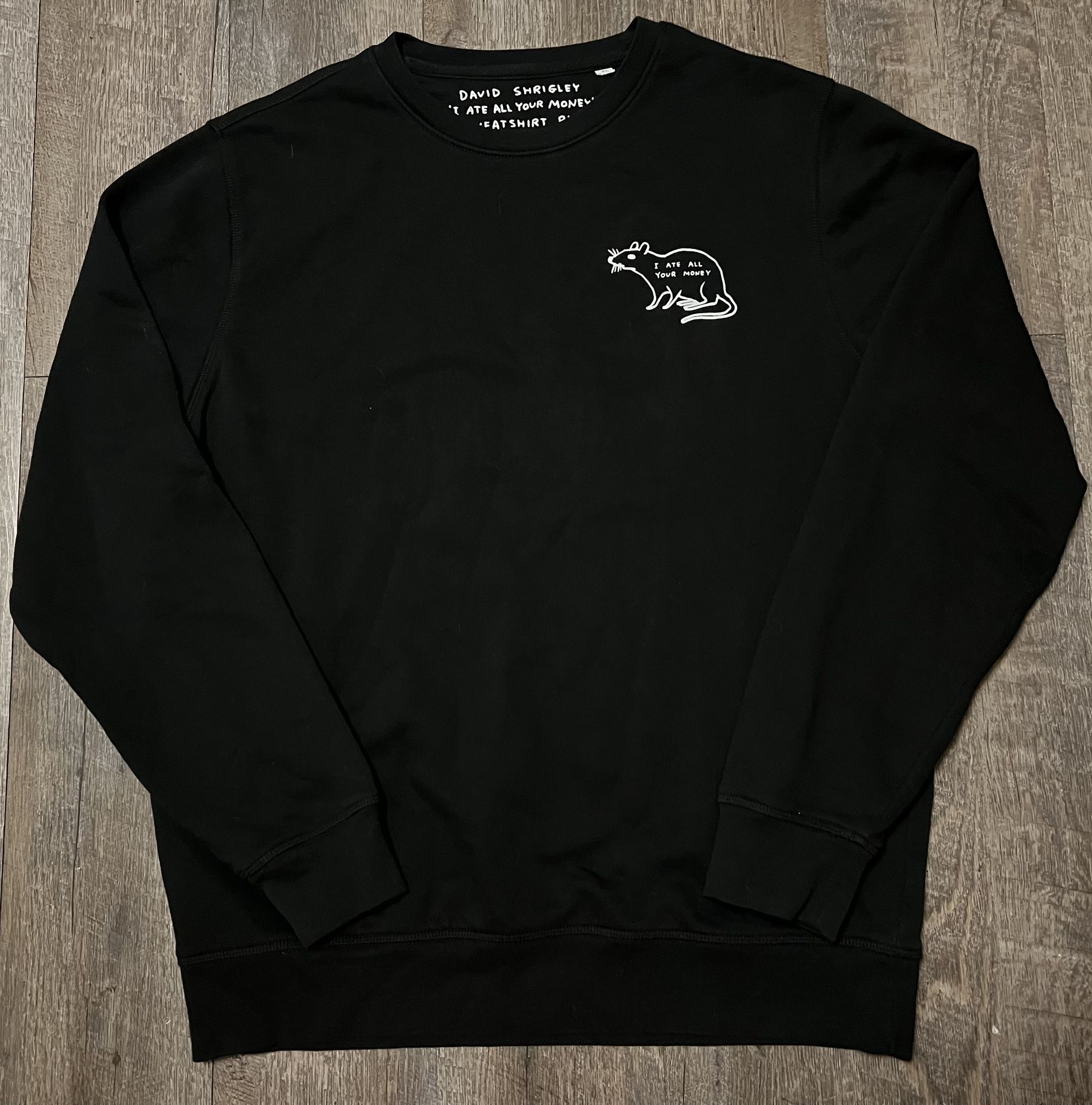 David Shrigley I Ate All Your Money Rat Crewneck Sweatshirt size XL 23.5x28