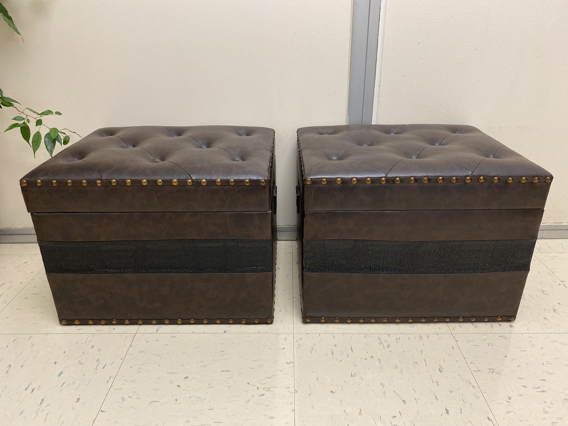 Brown Storage Ottomans (Set Of Two)