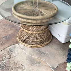 Glass top Bamboo Spun Coffee Table Beautiful 😍 Pool Deck Patio Balcony Living Room Indoor Outdoor 