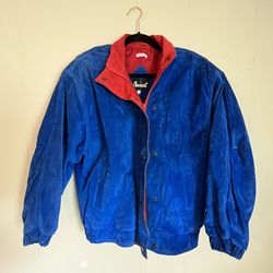 Vintage Avanti Blue Red Colorblock Suede Leather Bomber Jacket