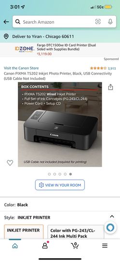 Canon PIXMA TS202 Inkjet Photo Printer, USB Connectivity (USB Cable Not Included) for Sale IL -