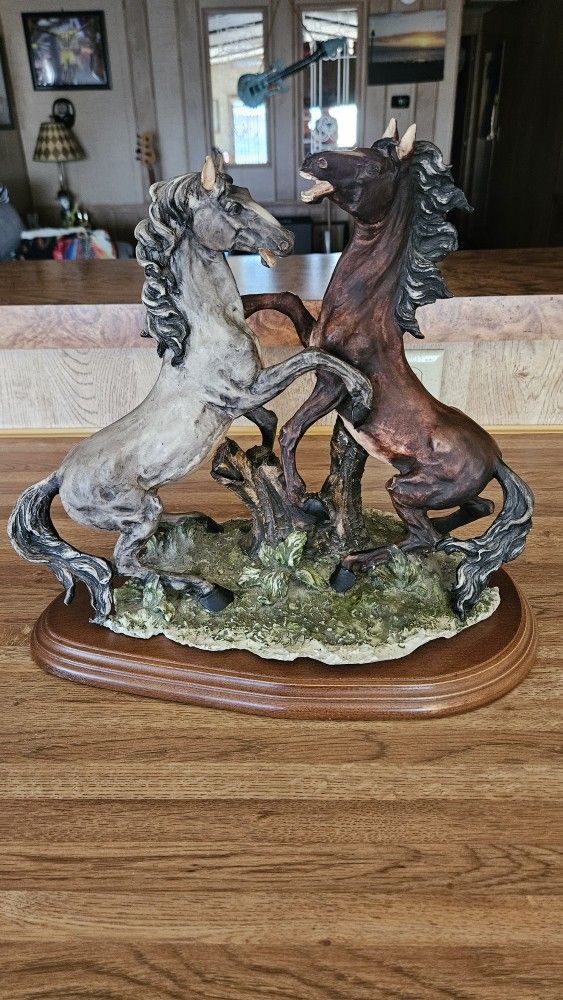 Vintage Porcelain Fighting Horses Statue