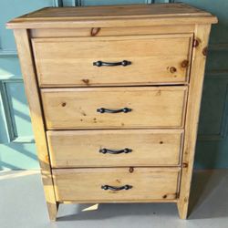 Large Solid pine 4 -drawer tall boy dresser  20 deep x 32W x 45H .