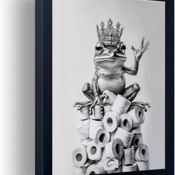 Framed Bathroom Decor Wall Art Wear Crown Frog Toilet Paper Pile