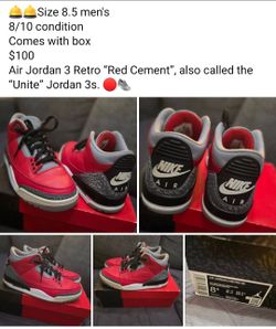Air Jordan 3 Retro SE Red Cement Size 8.5