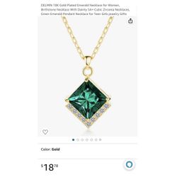 Brand new 18K Gold Plated Emerald Necklace for Women, Birthstone Necklace With Dainty 5A+ Cubic Zirconia Necklaces, Green Emerald Pendant Necklace for