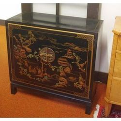 Black Lacquer Chinoiserie Style Cabinet 