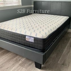 Queen Grey Platform Bed With Ortho Matres!