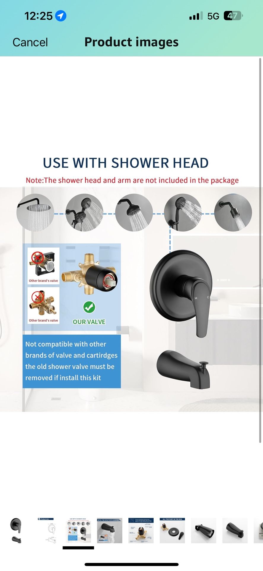 Shower Valve Trim Kit with Tub Spout Matte Black