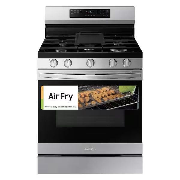 New Samsung 6 cu. ft. Smart Wi-Fi Enabled Convection Gas Range with No Preheat AirFry in Stainless