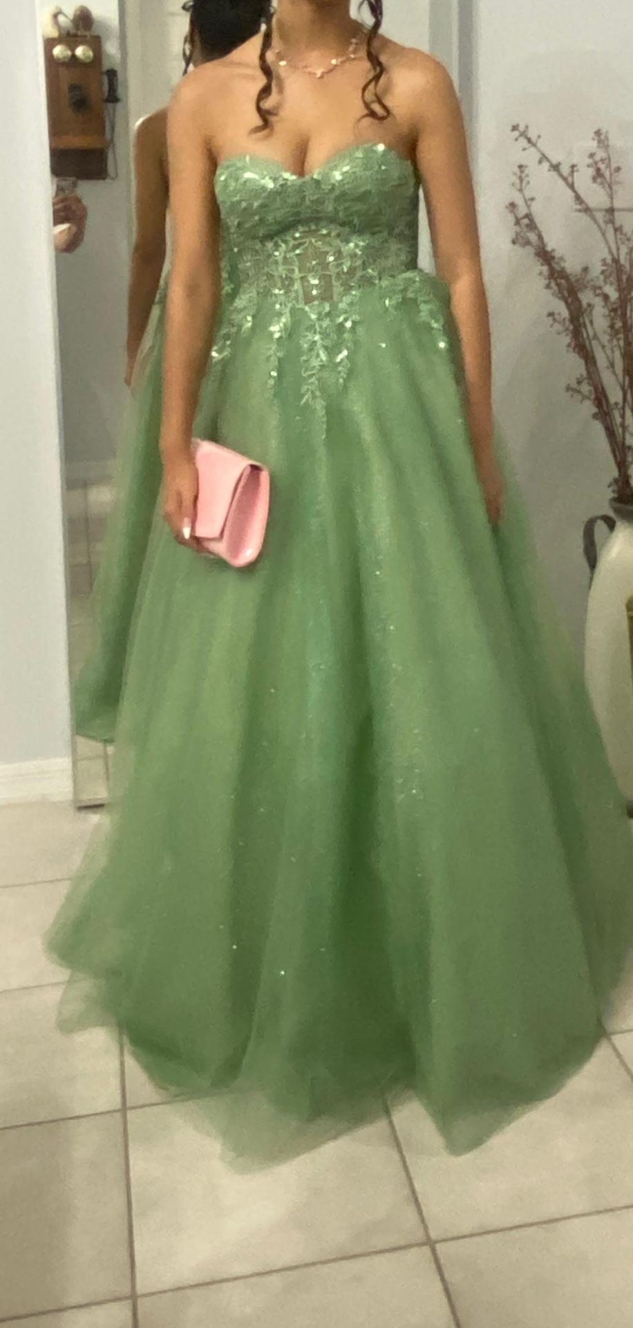 Prom Dress/ Green - Long- Size 2