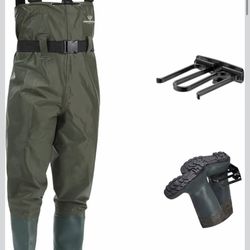 Fishing Waders, 2-Ply Nylon/PVC Waterproof Chest Wader with Boots, Bootfoot Hunting Waders, fit women size 8, 5’5” height