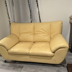 Yellow Leather Sofa And Love Seats