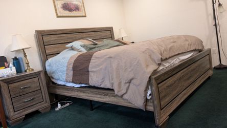 Bed Frame (Cal King) + 2 night stand + mattress support