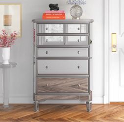 Mirrored 5-Drawer Tall Chest Dresser