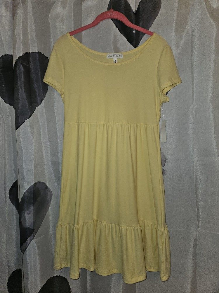 Planet Gold Luna Yellow Solid Mini Dress with Ruffle Hem NWT Size M