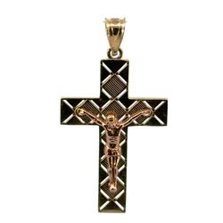 Men’s Woman’s 10k Two Toned Rose Yellow Gold Cross Crucifix Pendant For Necklace 1.5” Inch GP3116793