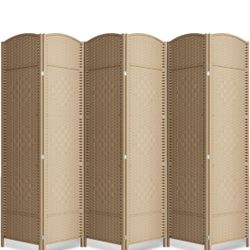 6 Panel Room Divider,6Ft Folding Privacy Screen,Tall - Extra Wide Foldable Panel Partition Wall Divider with Diamond Double-Weaved Hand-Woven Design R