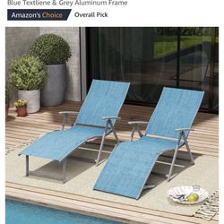 2PCS Patio Chaise Lounge Outdoor Adjustable Folding Lounge Chair Recliner with 8 Adjustable Backrest Positions for Pool Beach Yard, Blue Textliene & G
