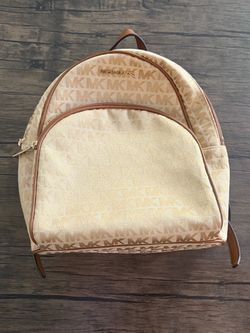 Michael Kors Abbey Medium Backpack – Gold/Tan Monogram (As-Is)