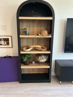 Arched Bookcase Black and Wood Tone