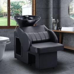 Shampoo Barber Backwash Chair, Adujustable Shampoo Bowl Sink for Spa Beauty Salon (Black)