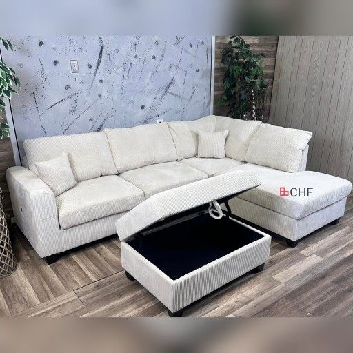 Corduroy Sectional Couch With Storage Ottoman
