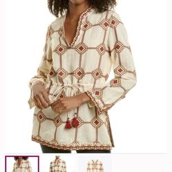 Tori Burch Geo Print Embroidered Tunic Size 10, NEW. Check Pictures To Compare Retail Price, $59