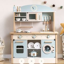 NEW ROBUD Wooden Play Kitchen Set for Kids Toddlers, Toy Kitchen Gift for Boys Girls, Age 3+ New, Open Box, All Pieces Accounted for and Inspected