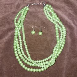 Pastel Green Pearl Necklace And EARRINGS SET $20