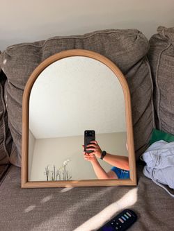 Arched Farmhouse Wall Mirror – Oak Wood Frame