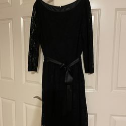 Tahari  Black Lace Dress Sz 14 with satin belt 