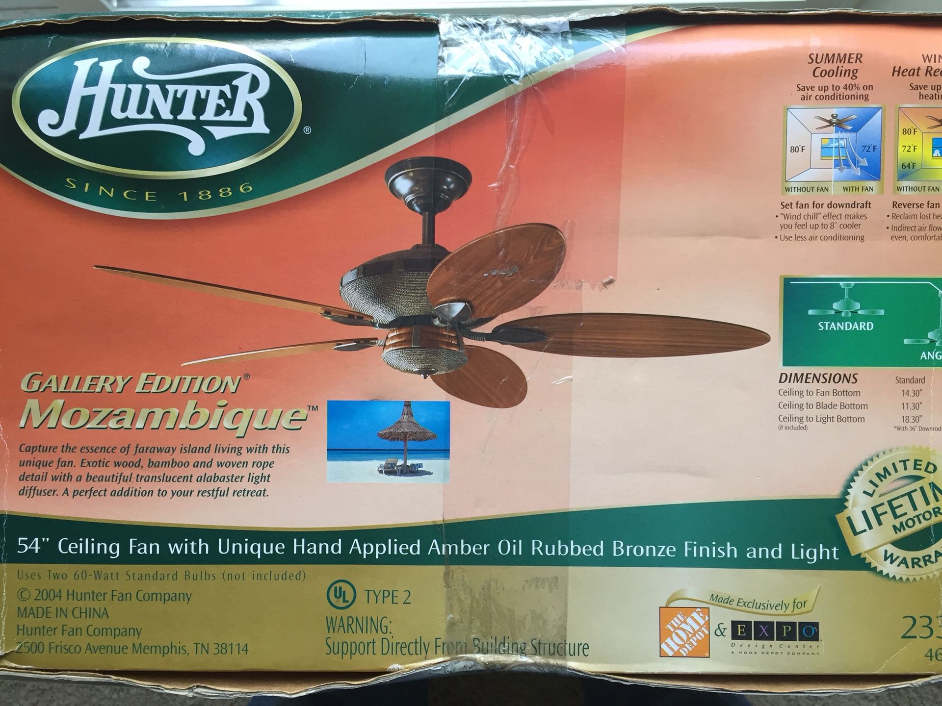 Ceiling fan Hunter 54” Mozambique Gallery Edition