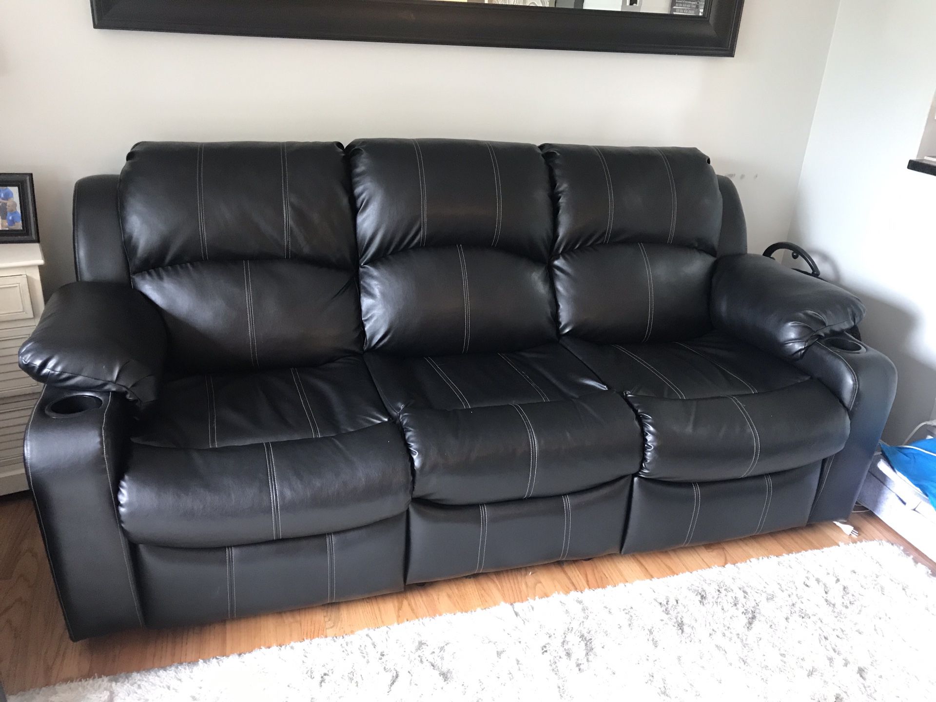 Faux Leather Recliner Couch w/ cup holders